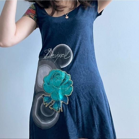 DESIGUAL BLUE FLORAL PRINT  MULTICOLOURED TUNIC - XS - Picture 5 of 16